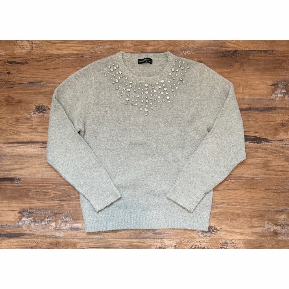 Gray Sweater with Jewel Embellishments